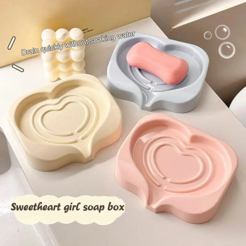 Heart-Shaped Drain Soap Dish Portable Self Draining Soap Box Kitchen Anti-slip Sink Soap Tray Sponge Drain Bathroom Soap Holder