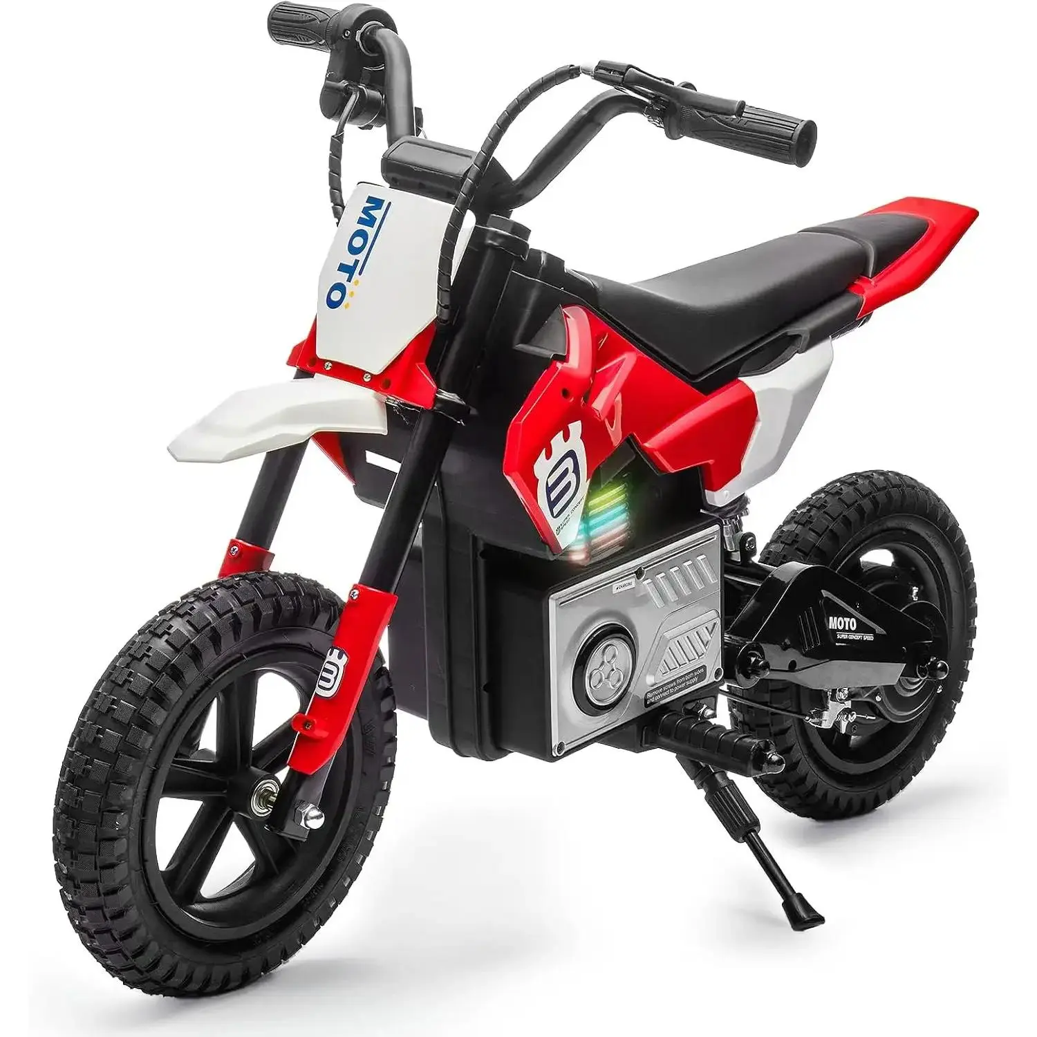 24V Electric Dirt Bike for Kids,200W Motor Electric Motorcycle Aged 5-8, Electric Motorbike for Kids, Adjustable Speed, LED Breath lamp, Bluetooth, Music, Horn,Speeds 3-9MPH, Red