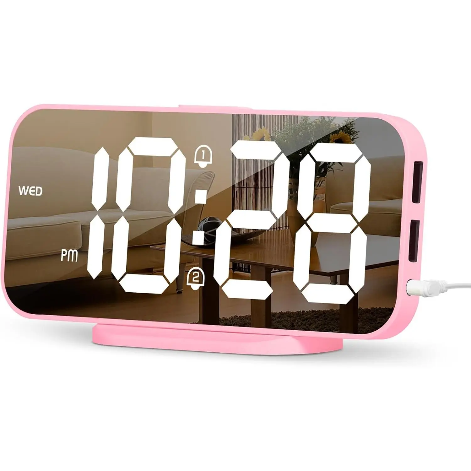 Mirror Digital  Clock for Girls & Teens,  Alarms, Snooze, Adjustable Brightness, 2 USB Ports, Weekday Display, Cute Bedside Clock for , Bedroom, Desk, Dorm,  Idea