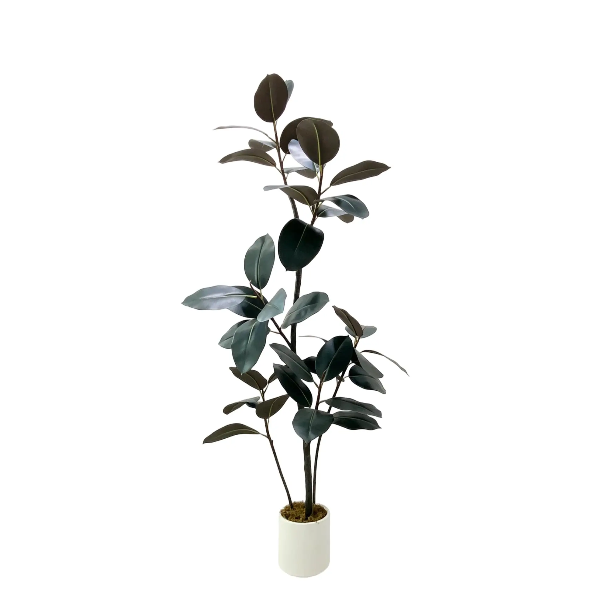5FT Artificial Rubber Tree with Pot, Large Indoor Fake Tree with Adjustable Foliage, Lifelike Faux Plant for Home & Office Decor, Green