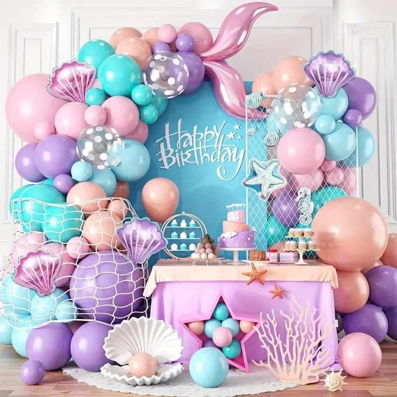 127pcs Mermaid Balloon Arch Garland Set, Perfect for Ocean Theme Birthday Party Decor, Charming Balloon Decoration for Celebrations, Birthday Decorations