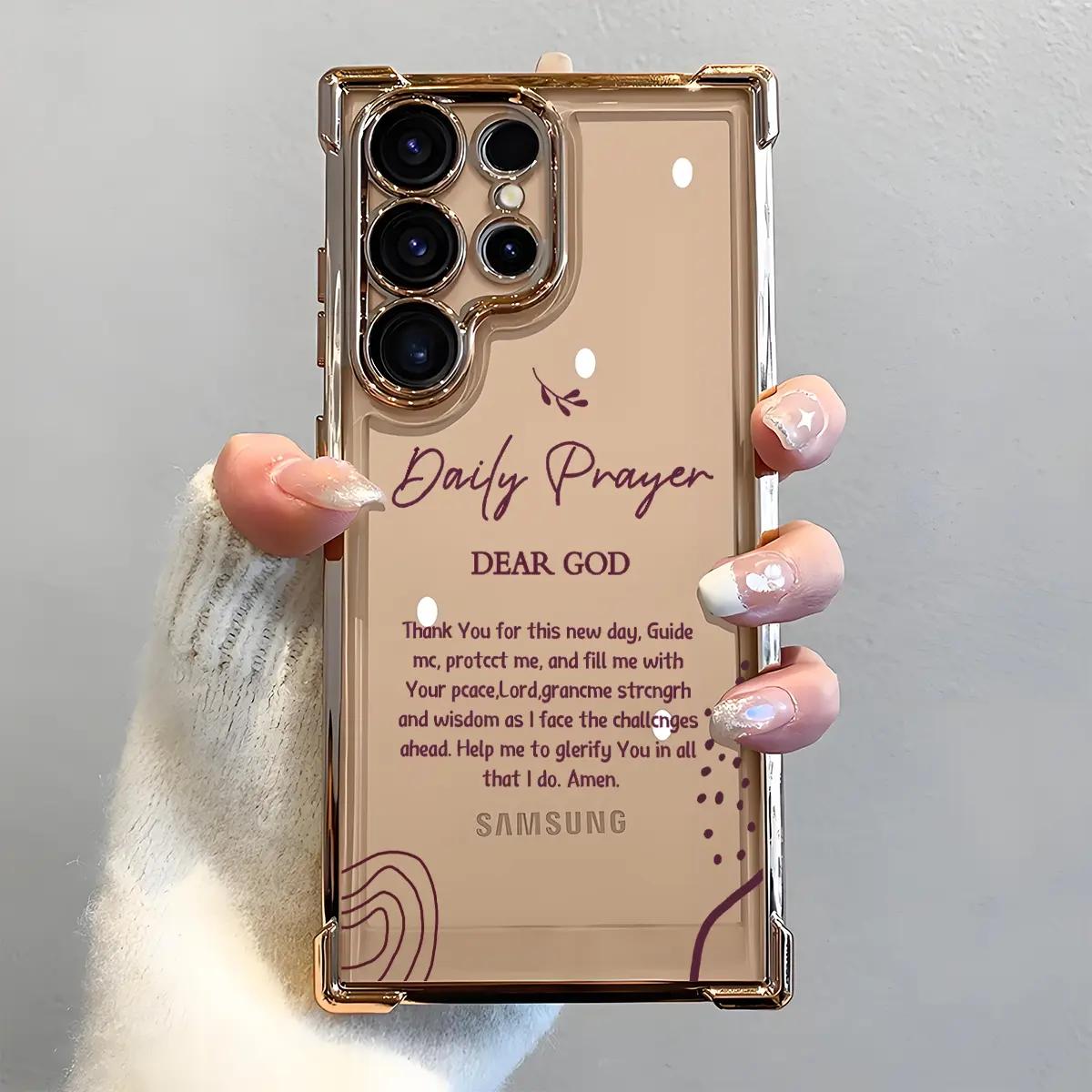Dear God Daily Prayer Pattern Phone Case, Electroplated Cover with Airbag Shockproof Slim Soft TPU Cover for Samsung S26 S25 S24 S23 S22 Ultra S25Edge S24FE Plus S25+