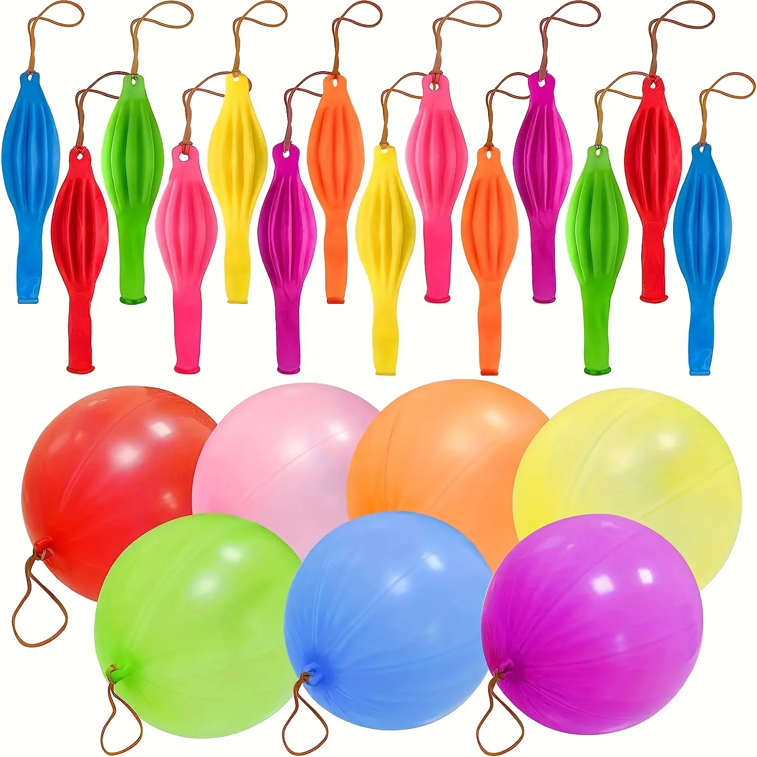 20PCS Punch Balloons for Kids, Neon Bouncing Party Toys with Elastic Bands for Birthday Parties & Outdoor Fun