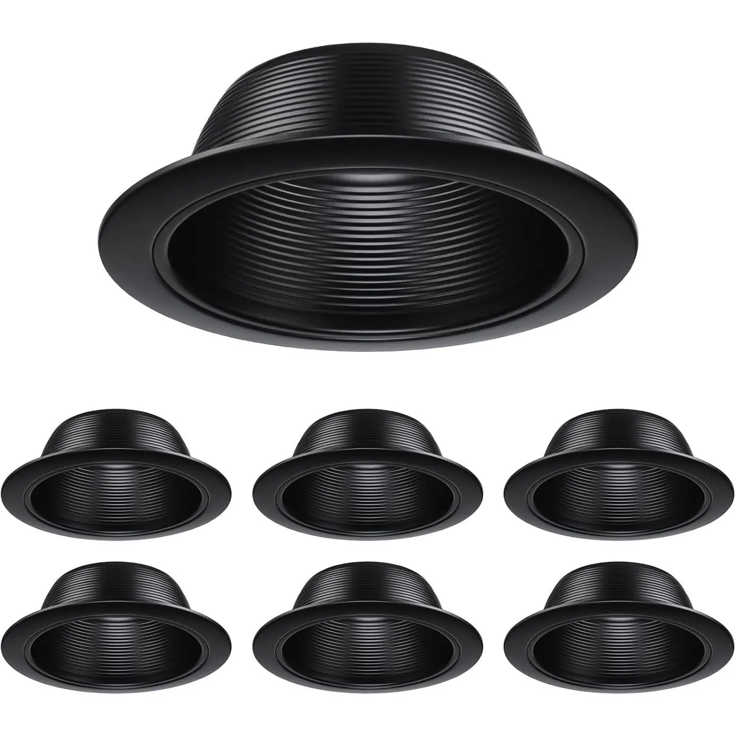 6 Inch Recessed Light Black Baffle Trim with Detachable Ring, Full Metal, Ceiling Can Light Trim for 6 Inch Can, Fit Remodel Recessed Housing, Pack of 6