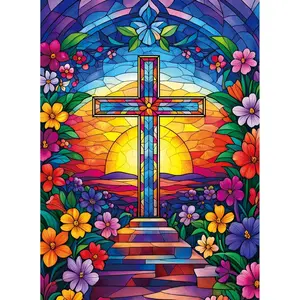 Puzzles for Adults 500 Pieces,Cross Stained Glass Puzzles for Adults,Christian Puzzles & Colorful Flower Jigsaw Puzzle for Seniors,Religious Puzzle as Home Decor Puzzle,Holiday Party Gifts