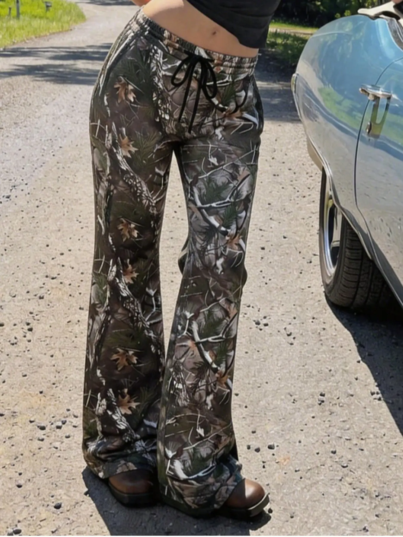 Fall Y2K Vintage camo pants for women Going Out back to school  Flare Pants Rave Outfit comfy pants