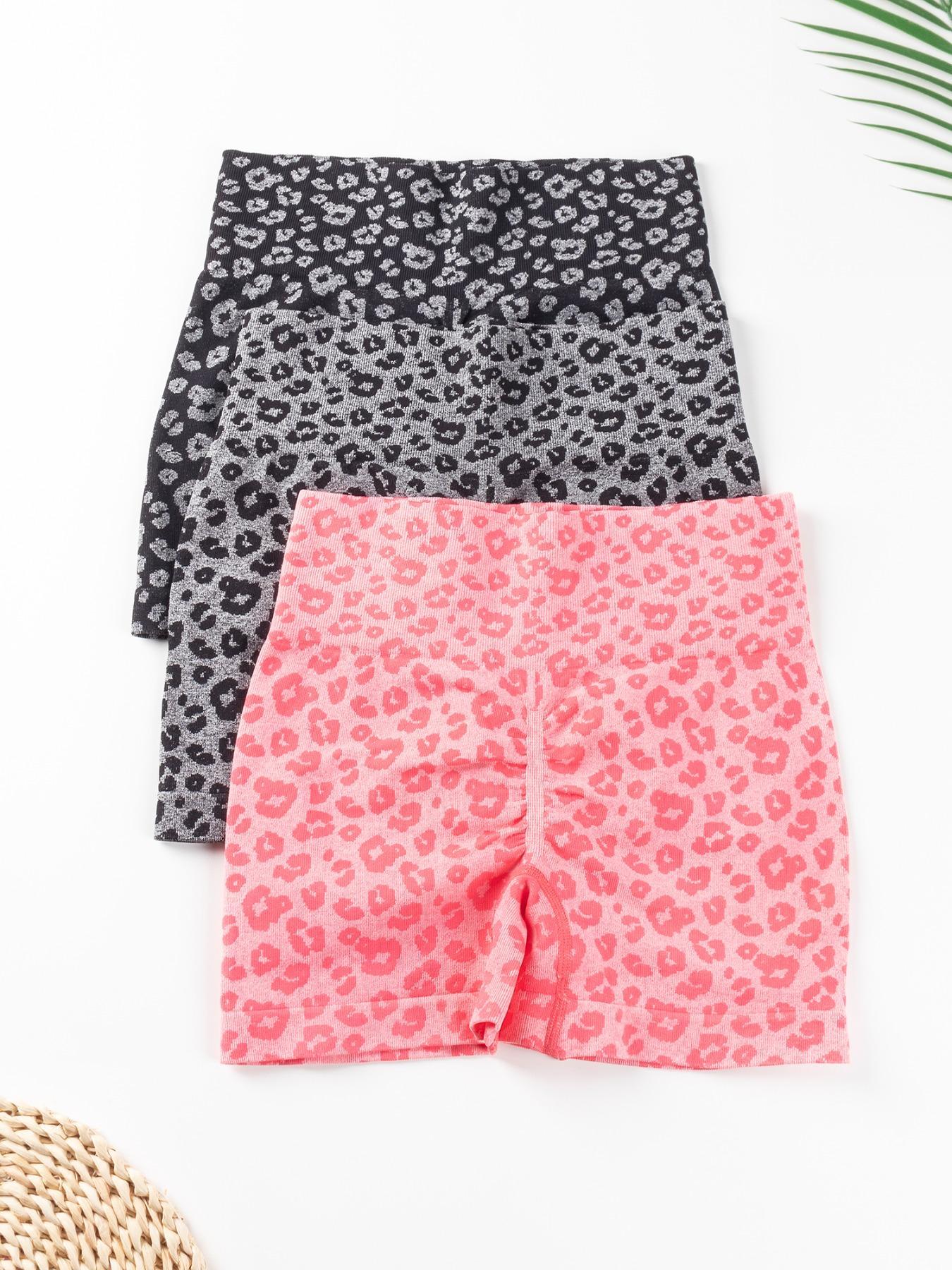 Women's 3pcs Leopard Print High Waist Sports Short Leggings, Summer Clothes Women, Casual Comfy Breathable Seamless Biker Shorts For Yoga Gym Workout Running Cycling, Athletic Wear Shorts, Ladies Summer Sports Shorts