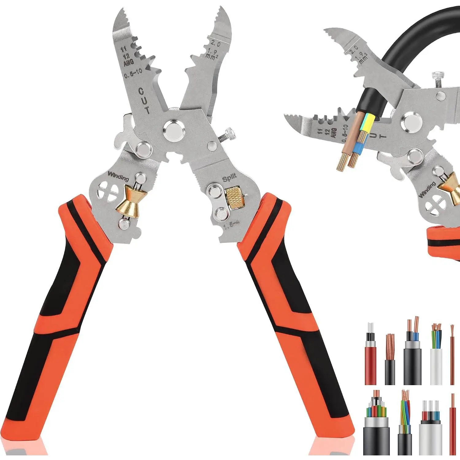 Wire Stripper  Crimping Tool - 9 in 1 Wire Stripper Tool with   Function AWG 22-10 Wire Cutters Pliers for Wire Splitting,Stripping,,Crimping, Clamping,Winding,Sharpening
