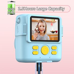 Kids' Compact Instant Print Camera - 1080P HD Digital Video Camera, 3-12 Age Christmas/Birthday Gifts, 3 Rolls Photo Paper, 32GB Card, Lanyard, Type-C USB, Colorful Pens, Large Screen, Soft Plastic Portable Toy - Blue