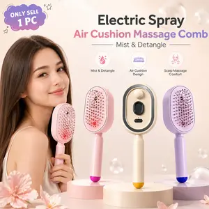 1 PC 2026 New Electric Spray Air Cushion Massage Comb, Self-Cleaning Water Mist Detangling Hair Brush, Scalp Massager with Air Cushion Design for Curly Wavy Straight Hair Home Travel Use