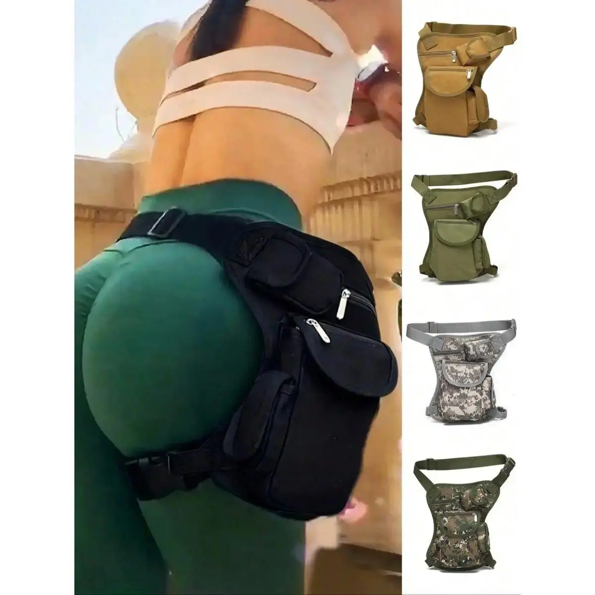 Canvas Motorcycle Leg Bag, Water-Resistant Outdoor Waist Hip Bag with a Detachable Strap for Hiking and Travel, Waterproof Fanny Pack Christmas Ghost Bogg Charm