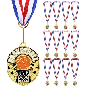 12 count  Award Medals Bulk 2.2 Inch Basketball Volleyball Royal Dance Softball Metal Medals with  Ribbons Metal Trophy Award Prize Gifts for Tournaments  Competitions