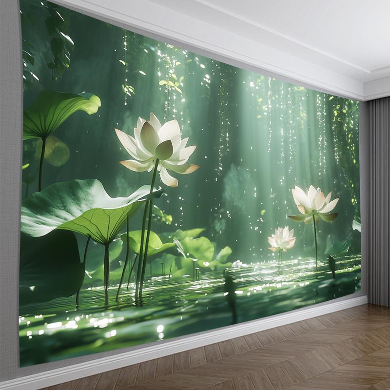 1 Elegant 3D for Lotus Flower Wall Tapestry - Vibrant Polyester Decor with Realistic Water Effect for Living Room, Bedroom, Office, Party - Perfect Creative Gift, No Power Needed, Tranquil Decoration |     Serene Ambiance |     Polyester Fabric