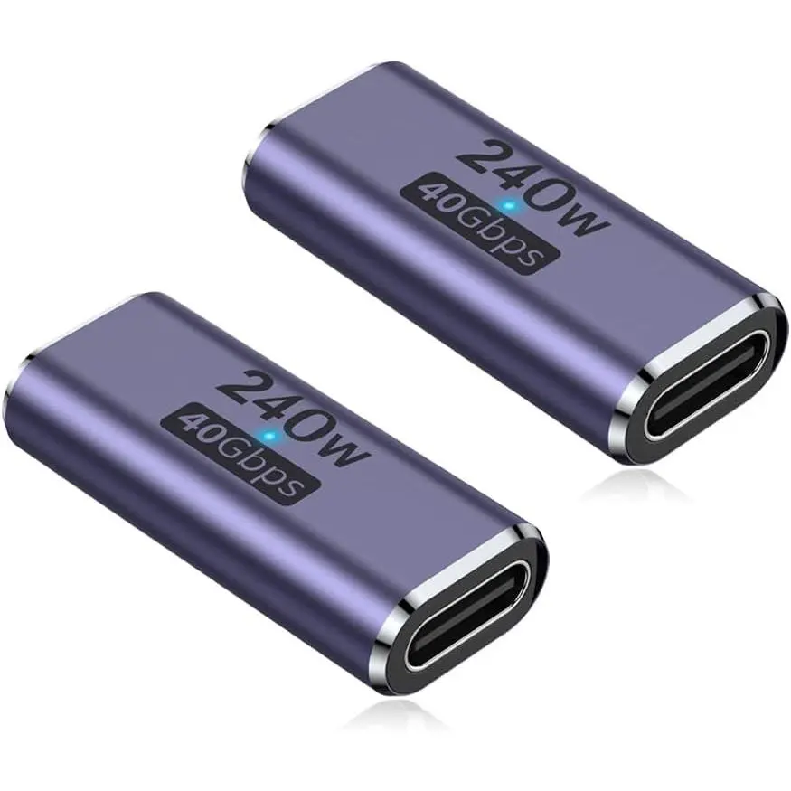 240W USB C Coupler (2 Pack), USB Type C Female to Female Adapter Extender Compatible with Thunderbolt 4/3 Support up to 240W , 40Gbps Data Transfer and 8K@60Hz Video