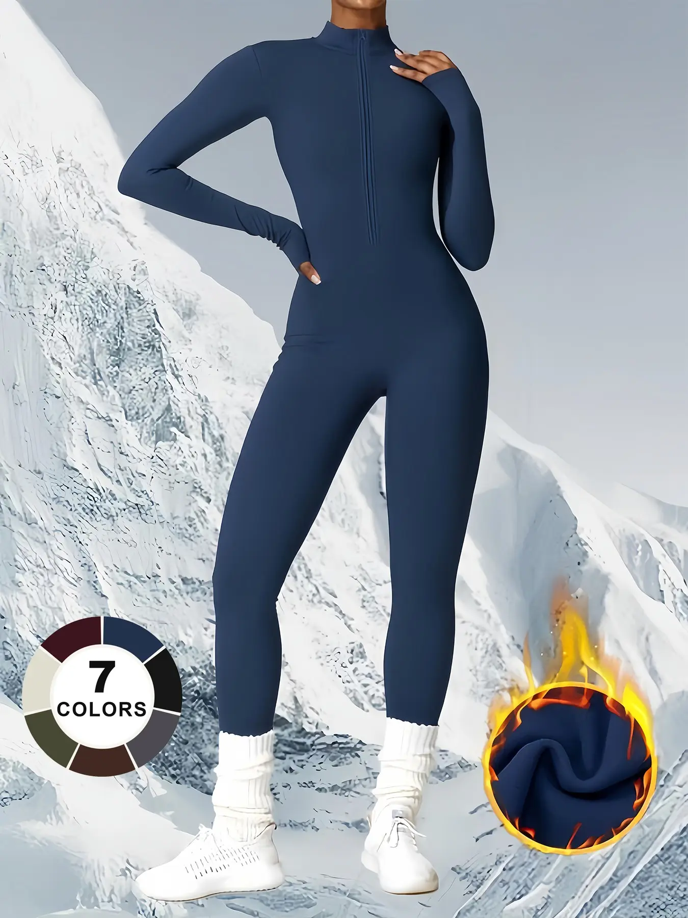 Women's Thin Fleece Zipper Long Sleeve Yoga Jumpsuit, Workout Tight Jumpsuit, Moisture-Wicking Ski Suit, Quick-Dry Warm Fall Winter Jumpsuit, Training Jumpsuit