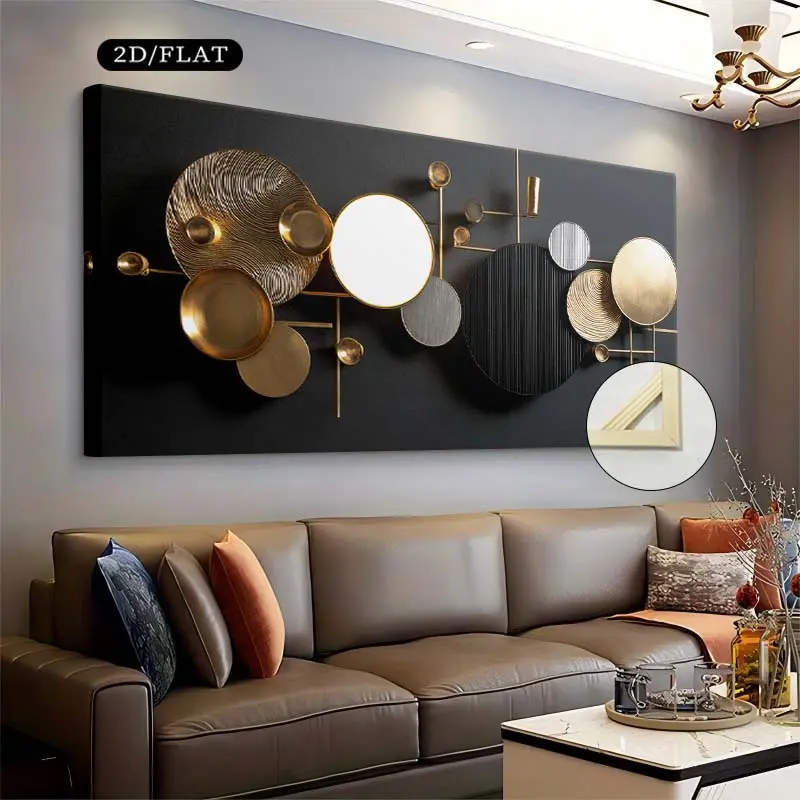 Abstract Golden Circular Canvas Art Print (1 Piece, 30x60in/75x150cm) - Modern Home Decor Wall Painting for Living Room, Bedroom with Realistic Fashionable Design