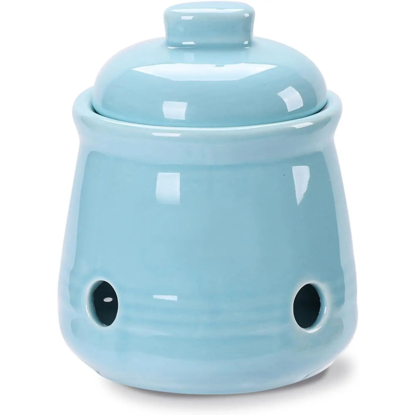 Ceramic Garlic Keeper with Lid, Mini Garlic Saver Container for Countertop, Kitchen Decor Turquoise