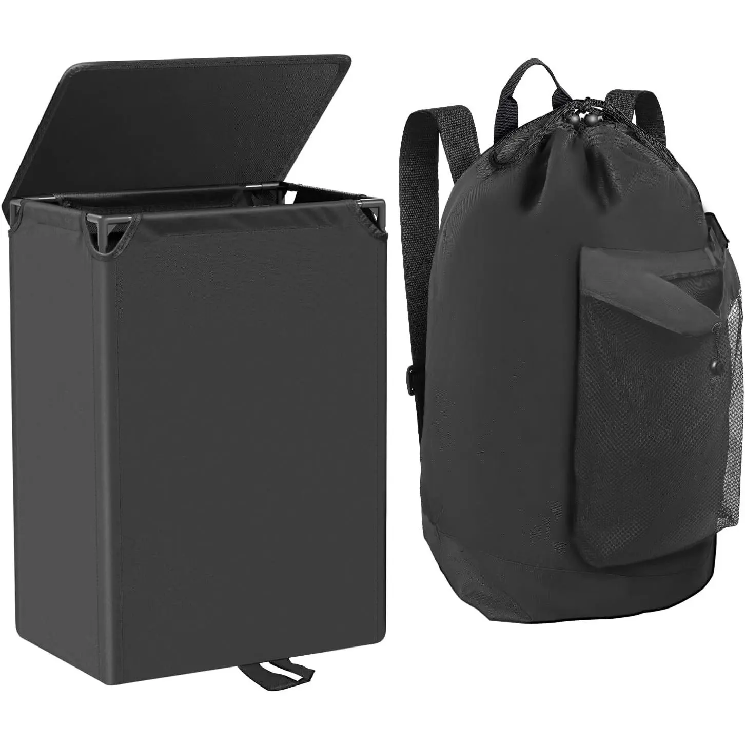 60L 2-in-1 Laundry Hamper with Waterproof Laundry Backpack | Versatile Inner Bag with Shoulder Strap, Mesh Pocket, Internal Zippered Pouch, Hamper with Foot Strap and Lid for Dorm TravelGift.