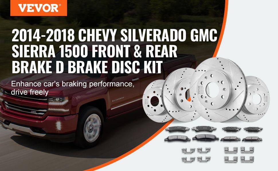 VEVOR Drilled Slotted Front Rear Brake Rotors Pads Kit for Chevy Silverado GMC VEVOR Drilled Slotted Front Rear Brake Rotors Pads Kit for Chevy Silverado GMC