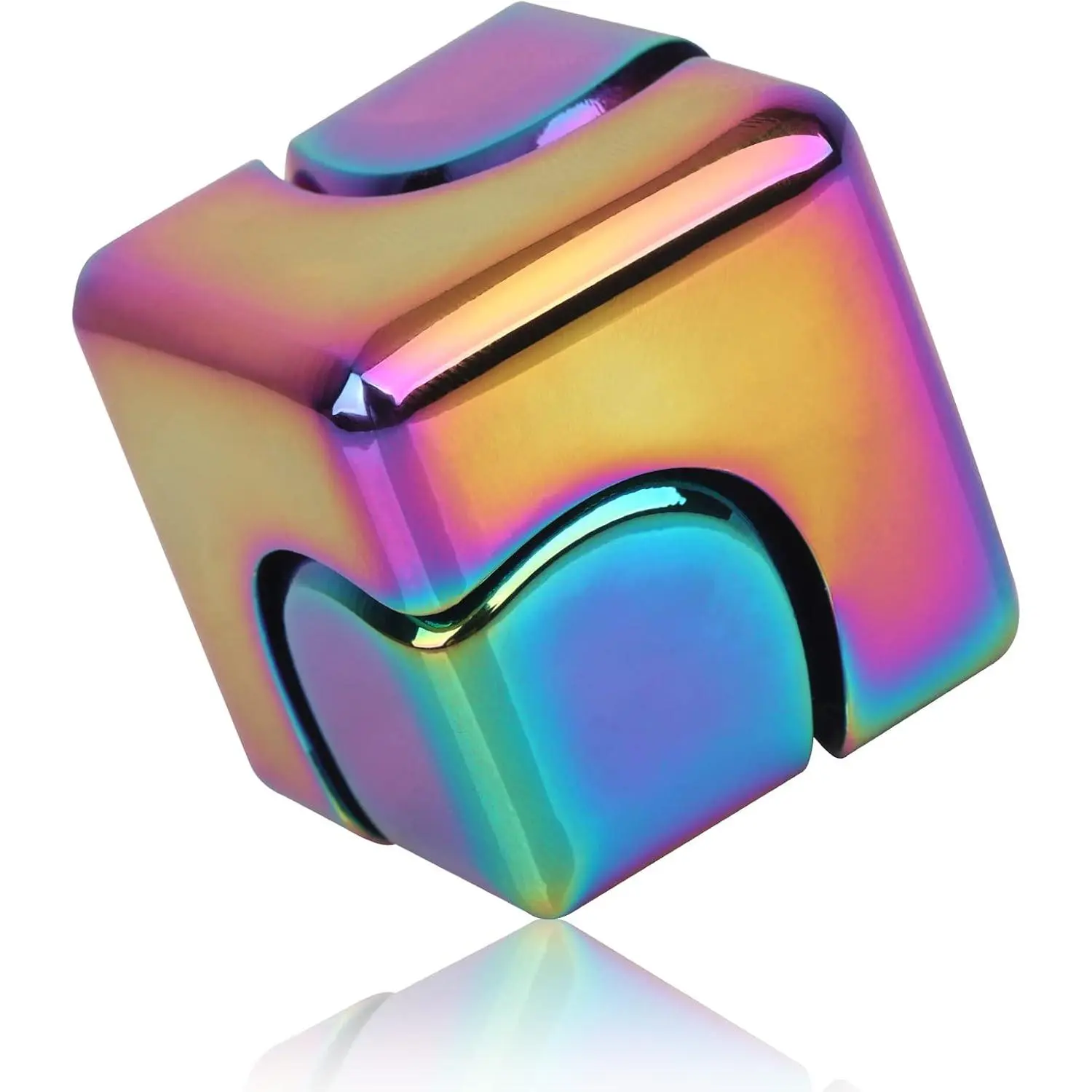 Fidget Cube Spinner Anti-Anxiety Focusing Fidget Toys EDC Fidgets Spinner 4-in-1 Toy Metallic Focus Toy Cube Finger Top Desktop ADHD Stress Relieve Toys for Kids and Adults (Rainblow)fidget toys