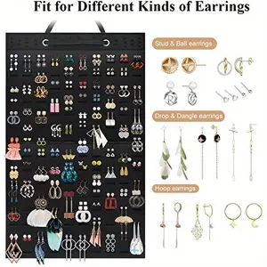 Earrings Organizer, Hanging Earring Holder Holds Up To 300 Pairs, Stud Earring Organizer Large Capacity Storage Earring Hanger, Earring Display Holder Brooch Pin Organizer For Women Girls-Black