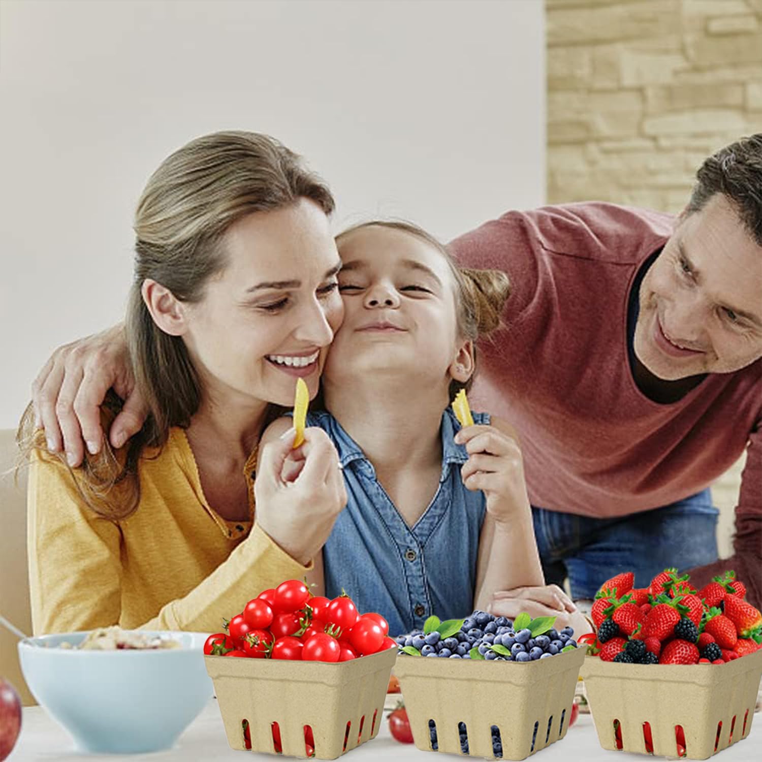 60 Pack  Pulp Fiber Berry Basket, Molded Produce Vented Kitchen Supplies for Strawberry Blueberry Raspberry, fruit baskets,berry containers,farmers market stand (Berry Basket (60 Pcs))