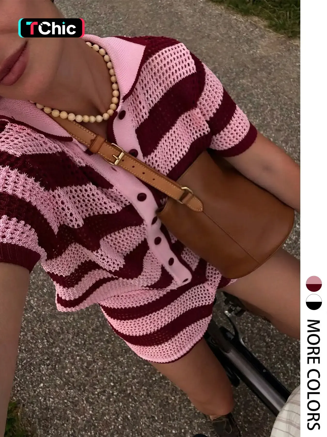 Women's Spring Summer Striped Fitted Knit Button Front Short Sleeve Top and Shorts Set, Casual Elastic Waist Two-Piece, Cute Clothing Set Knit Outfit Set