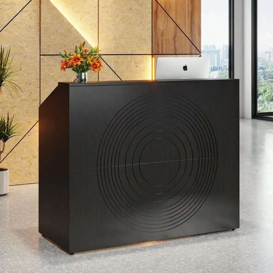 Reception Desk With Counter, Modern Front Desk Reception Room Table With Grommet, 47 Inch Retail Counter Checkout, Lobby, Beauty Salon, Home Office Desk, White