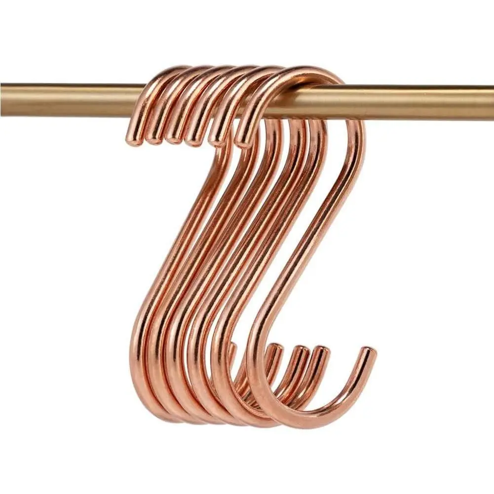 8 count Copper S Hook Rose  Brass S Hooks for  Pot Rack Pan 3.7In Heavy Duty Kitchen Garden Shower Purpose Storage Hooks Hangers(for 0.94" Rod)