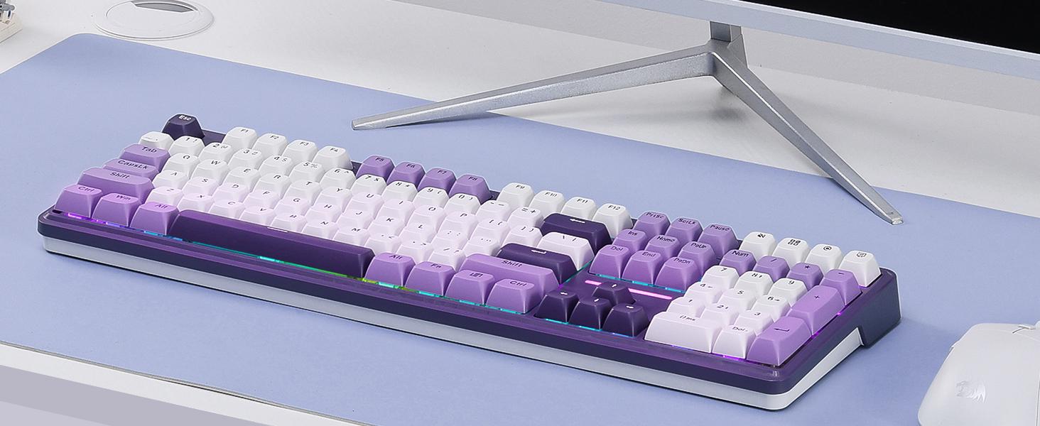 Redragon K745 PRO Wireless Gasket RGB Gaming Keyboard, 108 Keys Mechanical Keyboard w/Extra 4 Hotkeys, Hot-Swap South-Facing LED Socket, 5-Layer Noise Dampening, Round PBT Keycaps, Mint Mambo Switch,Charming Purple