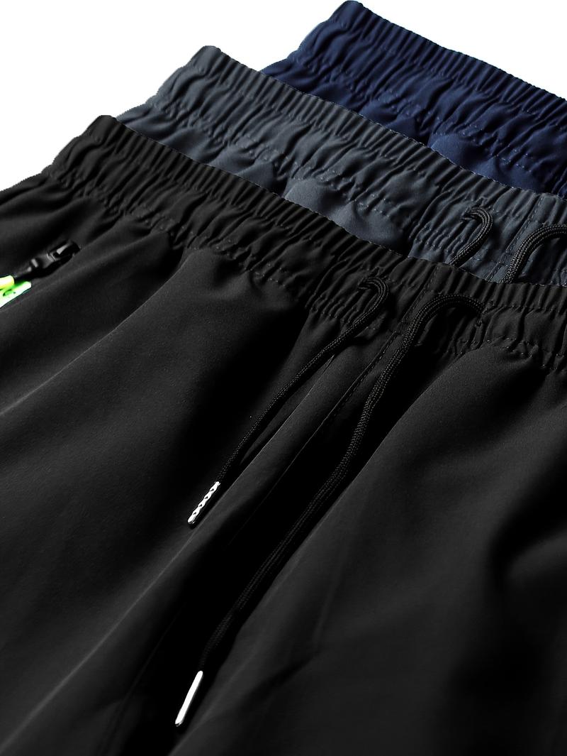 3pcs Men'S Casual Sports Cargo Pants - Drawstring Waist, Men's Sweatpants, Print Zip Pockets, Multiple Pockets, Lightweight for Spring & Summer, Ideal for Outdoor Running & Training, Casual Wear Pants | Cargo Style Pants | Lightweight Fabric