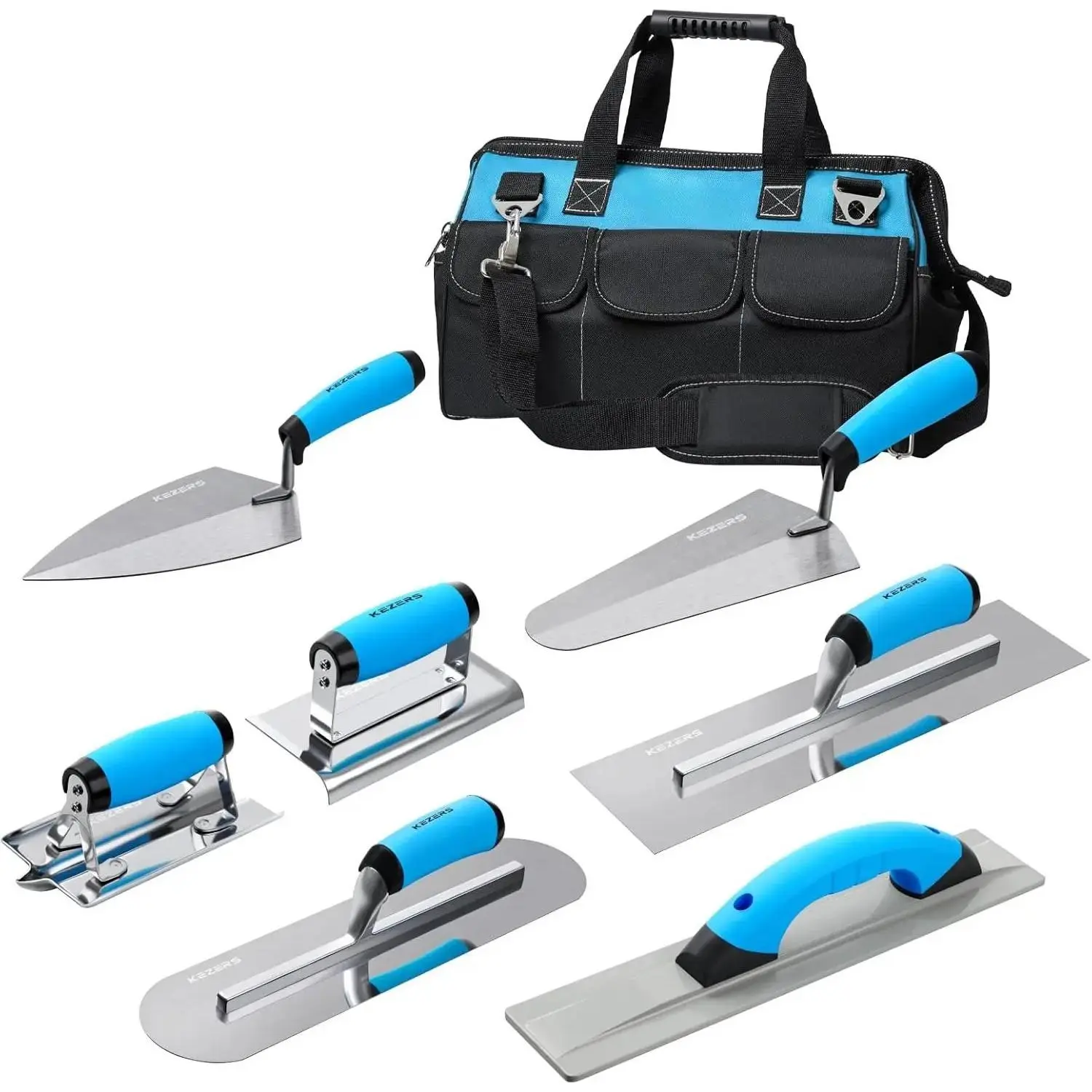 8-in-1 Concrete Finishing Tools Kit: Magnesium Float, Finishing & Pool Trowel, Gauging & Brick Trowel, Concrete Groover & Edger for Masonry, Stucco Repair & Bricklaying