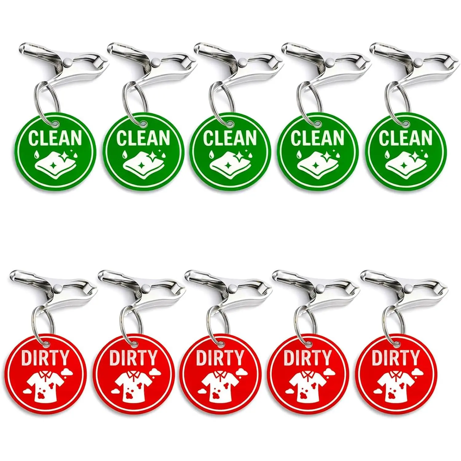 10 count Dirty and Clean Laundry Basket Labels Clip,Clean Dirty Sign for Laundry Room,Basket Signs Tags for Clothes Towels Bin Washer Dryer Organization