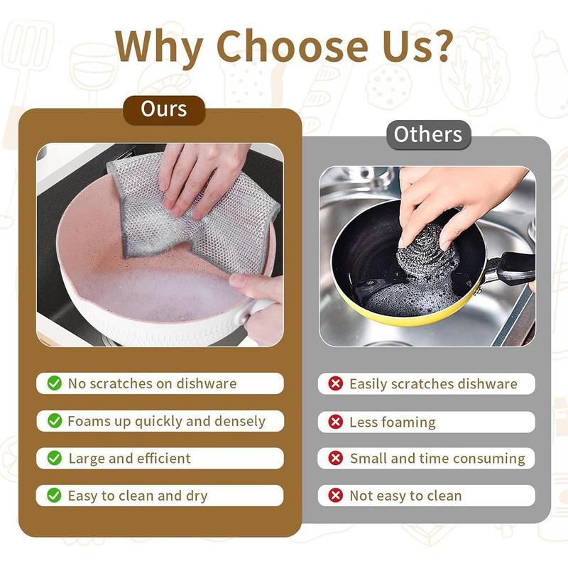 12 PCS Double Layer Wire Dish Cloth, Steel Wire Cleaning Cloth, Multi-purpose Non-Scratch Wire Dishcloth Rag for Cookware, Sinks, Dishes, Cooktops, Household Items