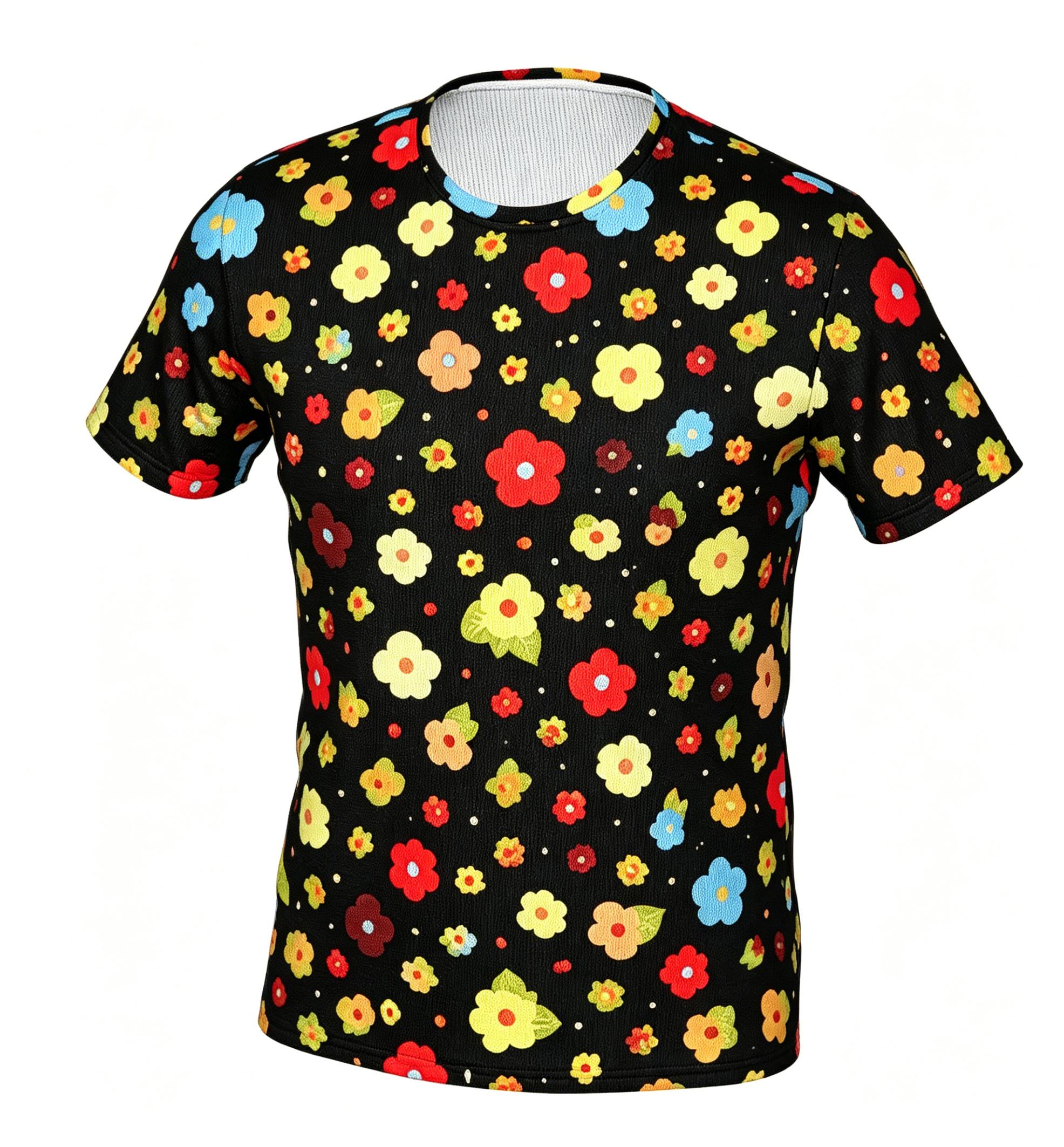 Colorful Floral Retro Cartoon Summer Full-Print Short-Sleeve 3D Printed T-Shirt, Unisex Outdoor Comfortable Top, Party Clothes, Couple Pattern, Gift for Friends