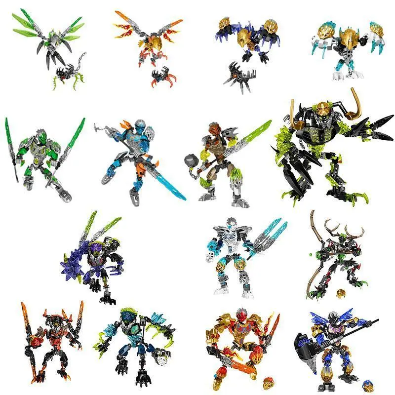 Bionicle Series Golden Mask Master Skull Warrior Building Blocks Hero Factory Fit Robot Bricks Toys For Boys Kids Christmas Gift