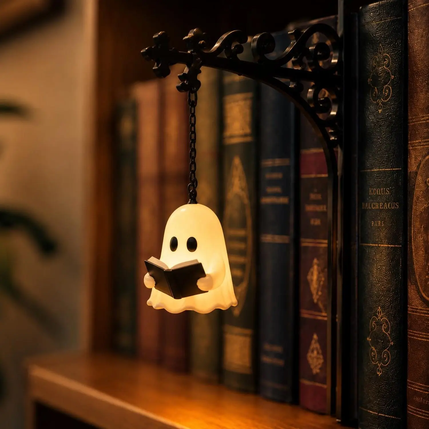 Library Lantern – Mini Bookshelf Lamp, Gothic Bookshelf Lamp, Fantastic Shelf Decor, Warm and White LED Bookshelf Lamp, Book Lover Gift, Hanging Lantern or Ghost Light, Cozy Reading Nook Shelf Decor, Led Decoration Lamp
