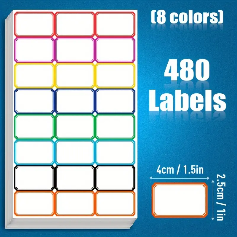 480 PCS Blank Writeable & Printable Self-Adhesive Name Badge Labels, 8 Colors Border Name Tags for Office School Warehouse Classification Organization & Identification