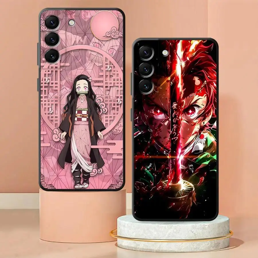 Anime Phone Case for Samsung Galaxy S26 S25 S24 S23 S22 for Iphone 17 16 15 14 13 12 11 17Air Plus Pro Promax Black Soft Phone Cover Anime D-Demon S-Slayer