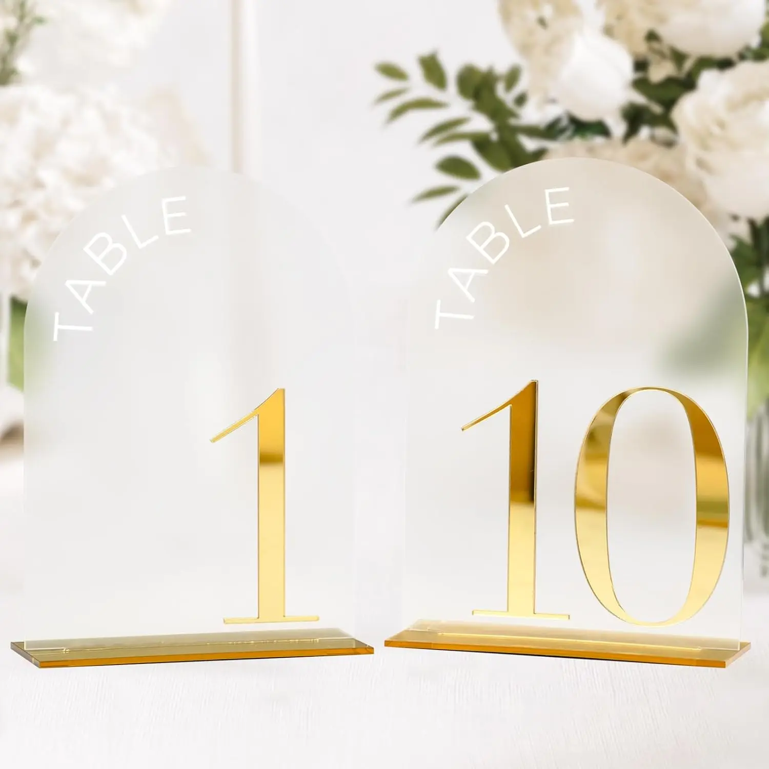 Frosted Arch Wedding Table Numbers 1-10 with Stand,10 Pack 5x7 Inch Frosted  Signs with  Number, Arched   Table Numbers for Wedding Reception