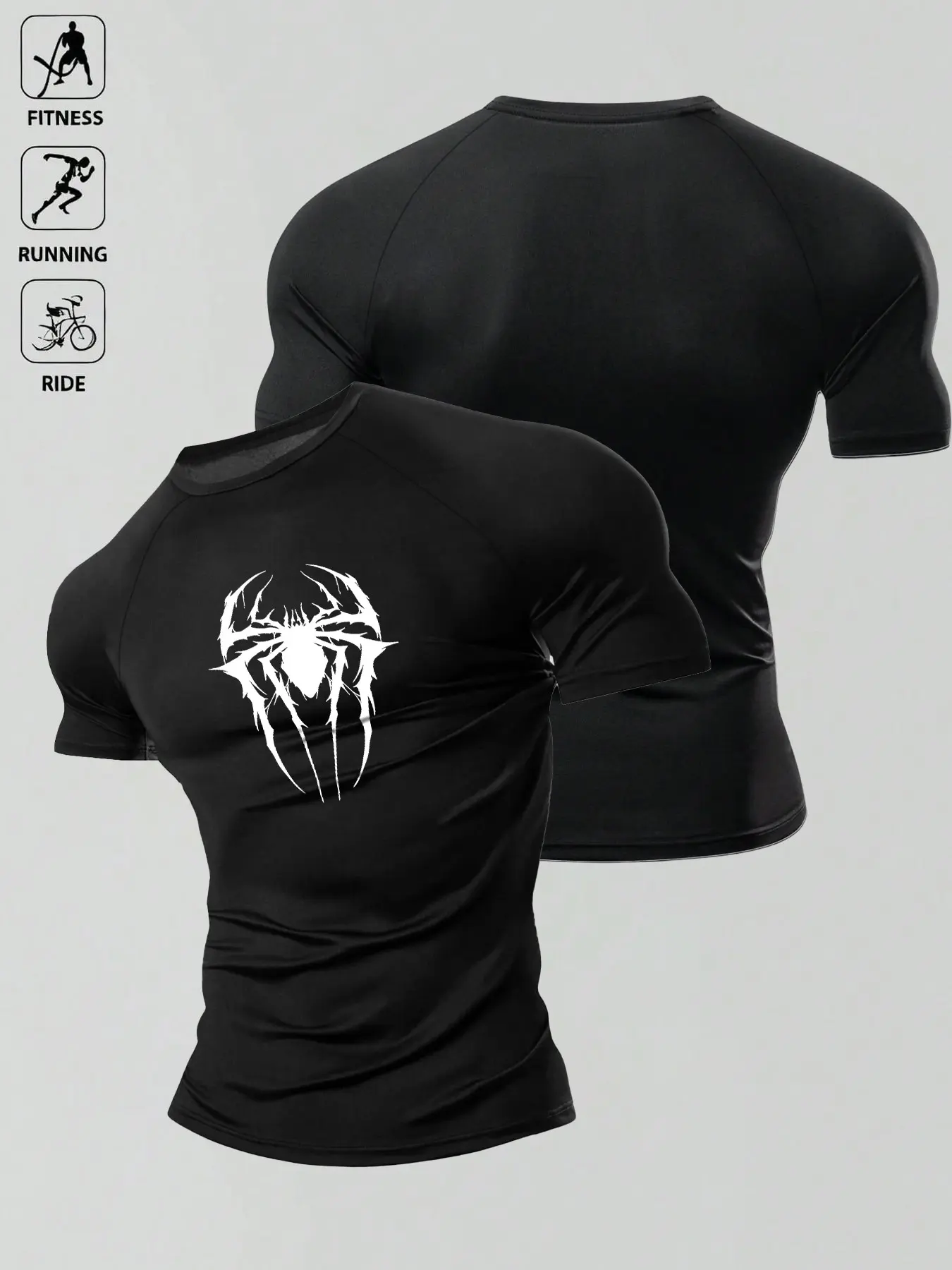 1pc Men's Muscle Fit Compression Shirt Black Spider Graphic Performance T-Shirt Short Sleeve High Stretch Athletic Wear Workout Top for Gym Bodybuilding Fitness Training Running  Gothic Urban Streetwear Tee Fitness Running Tops