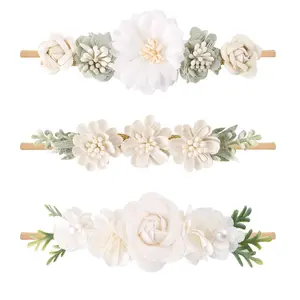 3pcs Baby Girl Flower Headbands, Super Soft & Stretchy Nylon Floral Hairbands Newborn Toddler