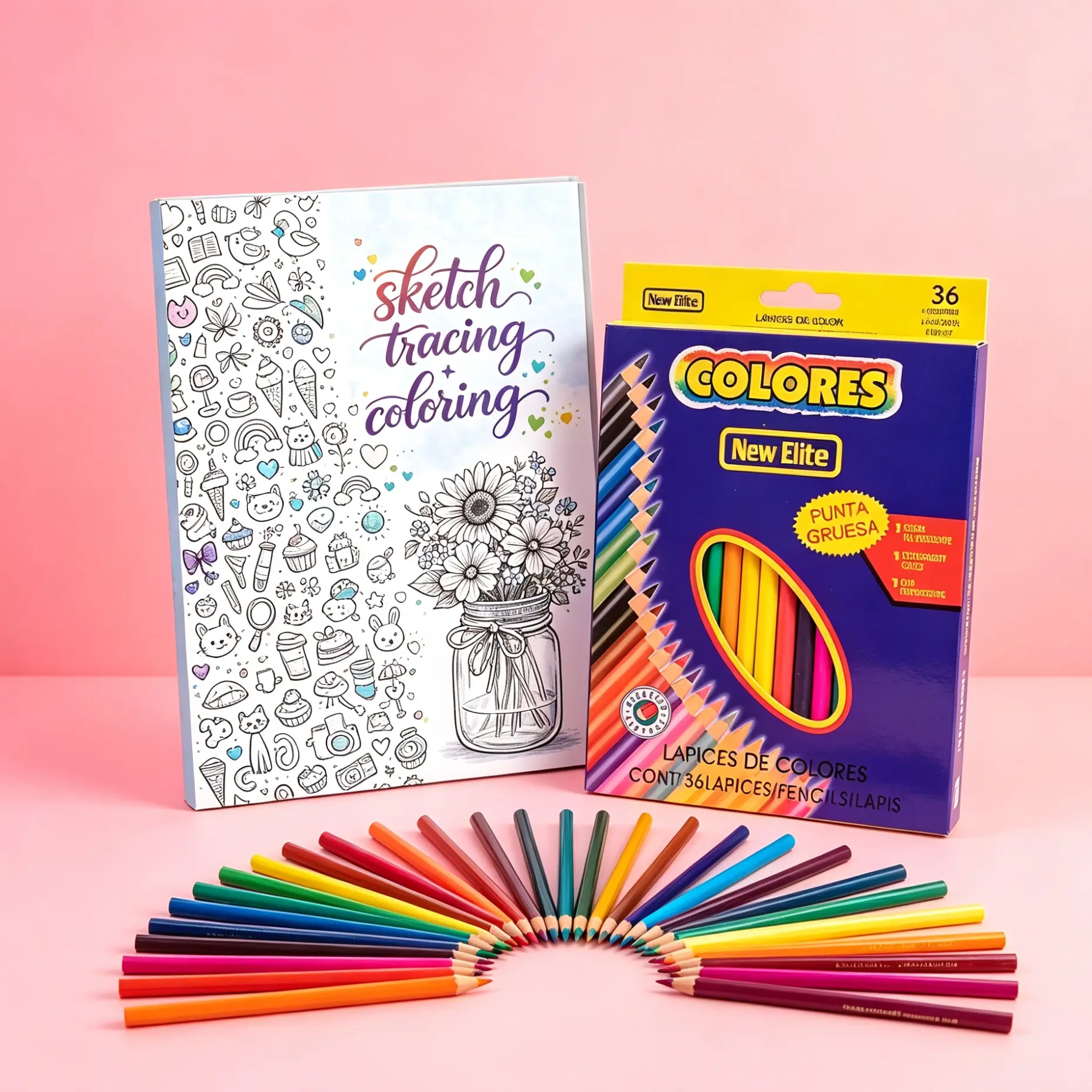 Little Doodles Coloring Book, 36 Colors Thick Rod Pastel Drawing Set, Creative Art Supplies for Kids and Adults, Perfect for Sketching and Painting