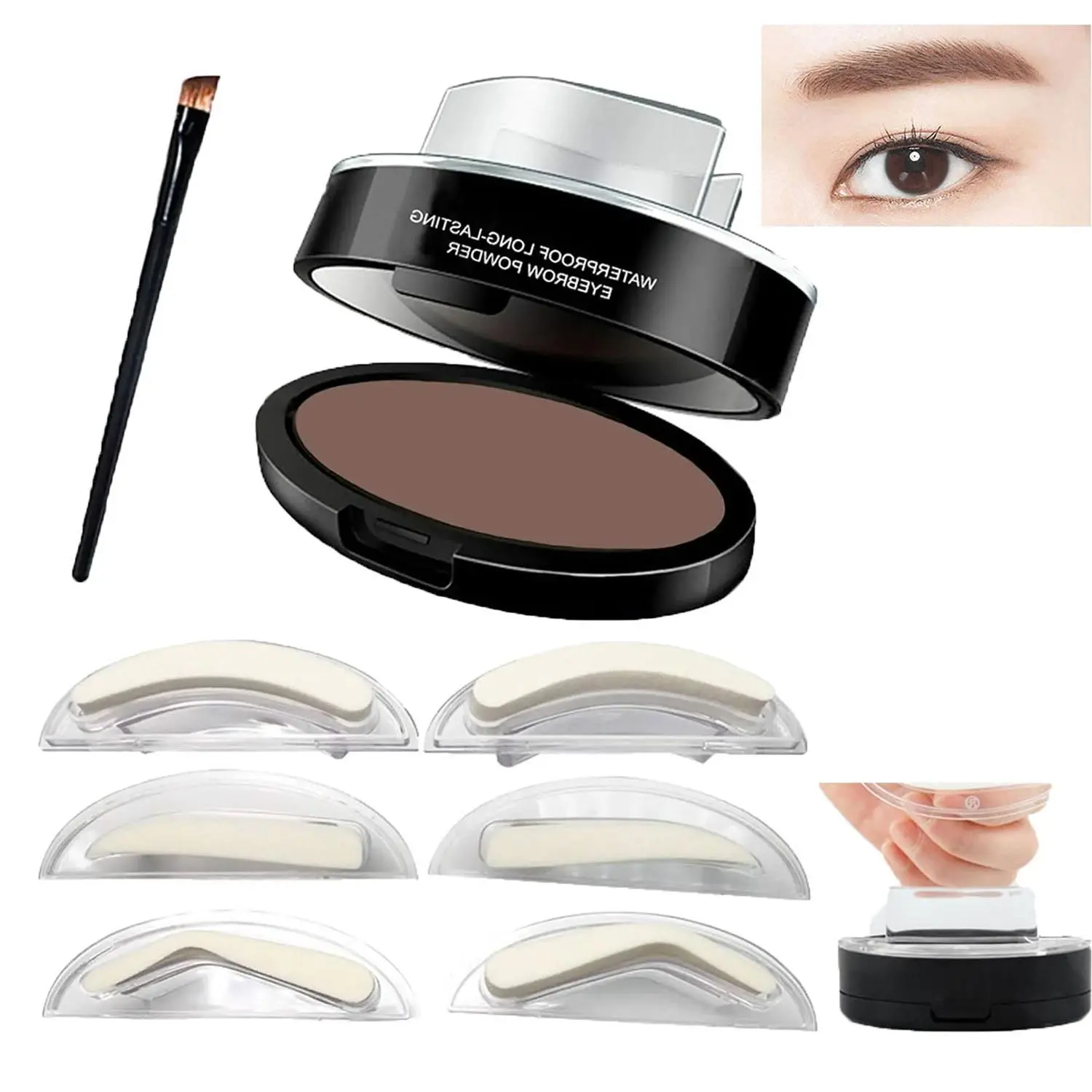 Waterproof Eyebrow Stamp Powder Kit, Natural Long Lasting Eyebrow Tinting Coloring Powder, Delicate Smooth Brow Shaping Makeup Kit for Daily Eye Brow Grooming
