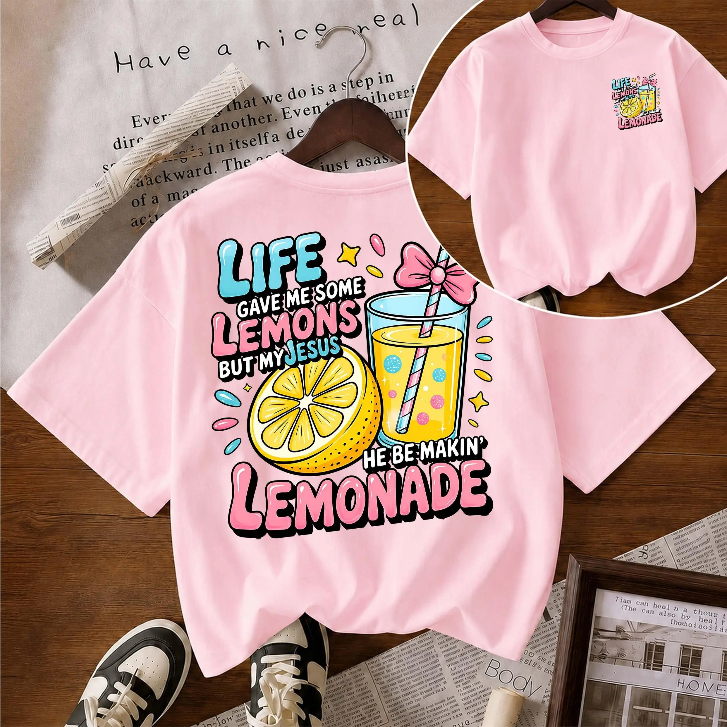 Women's Pure Cotton Short-Sleeve T-Shirt ("Life Gave Me Some Lemons") — A Unisex Casual Staple, Particularly Ideal For Spring And Summer Wear. Featuring A Cool Graphic Design And A Classic Crew-Neck Cut, It Is Suitable For All Four Seasons.