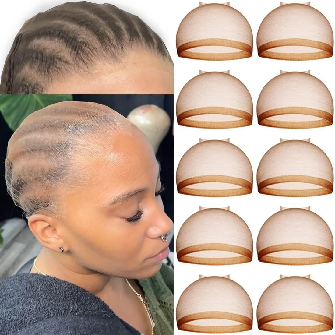 10 count Dark Brown Transparent  Wig Cap, Thin Nylon Cap for Women, Suitable for Parties, Weddings, Graduations, Halloween