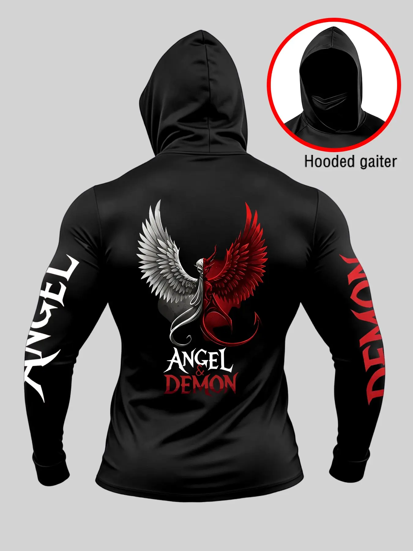 Ninja Mask Men's Fitness Hoodie, Gothic Pattern Sport Hoodie, Long Sleeve Face Mask Hoodie, Suitable for Various Sports and Daily Wear