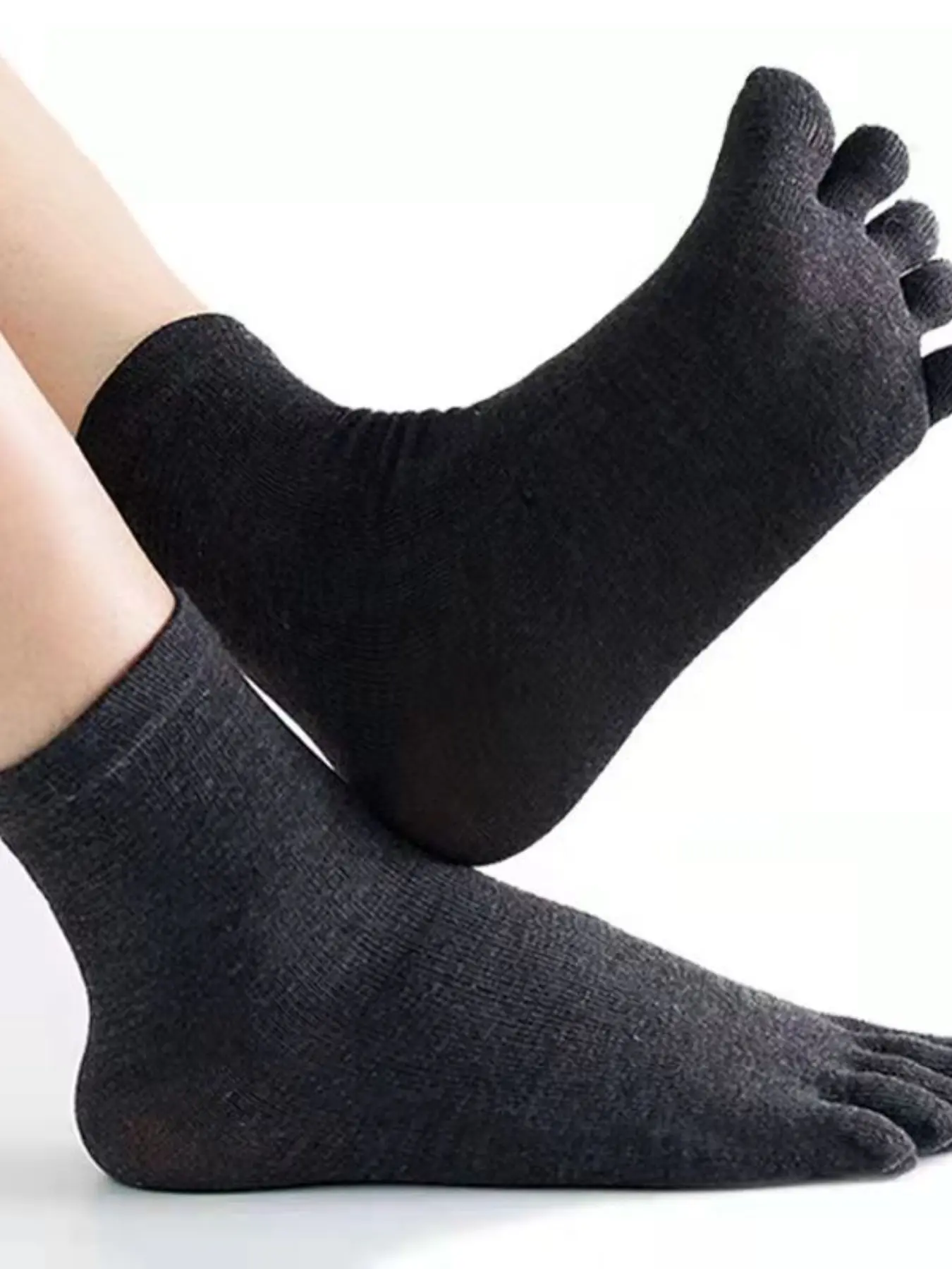 5 Pairs Men's Solid Color Toe Separated Mid-Calf Five-Finger Socks, Breathable Anti-Irritation, Casual Home & Sports Socks