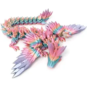 3D Printed Dragon - 18 inch Flying Dragon with Wings, XL Articulated Winged Crystal Fidget Toy, Home Decor, Birthday Gift, Desk Pet - Candy Color Rainbowfidget toys
