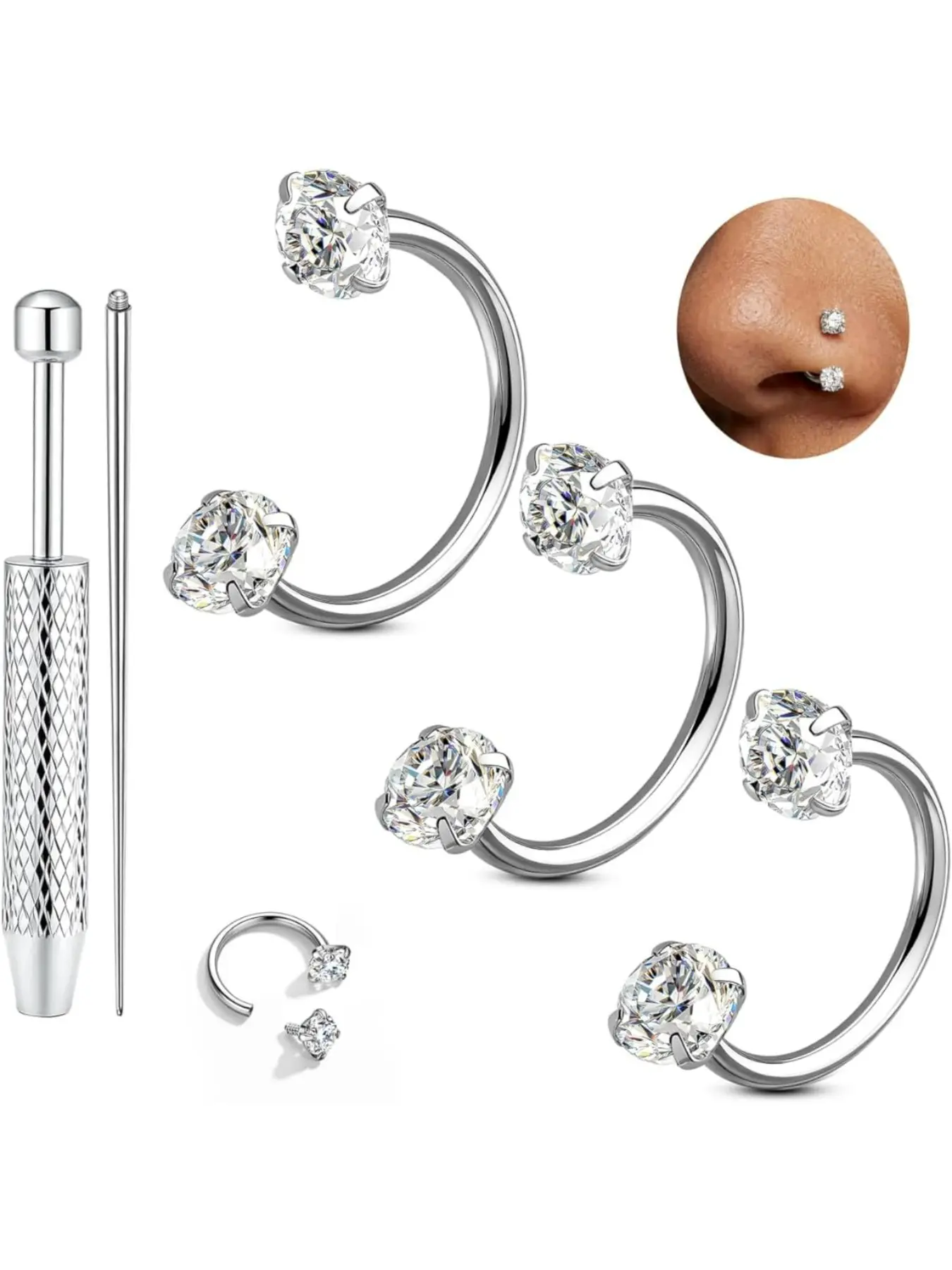 G23 Titanium Nose Piercing Internally Threaded Nose Ring Hoops Silver 8/10/12 mm Septum Piercings Gold Nostril Piercing Rook Tragus Helix Piercing Lip Piercing 16G/18G/20G Pack of 3 Nose Jewelry